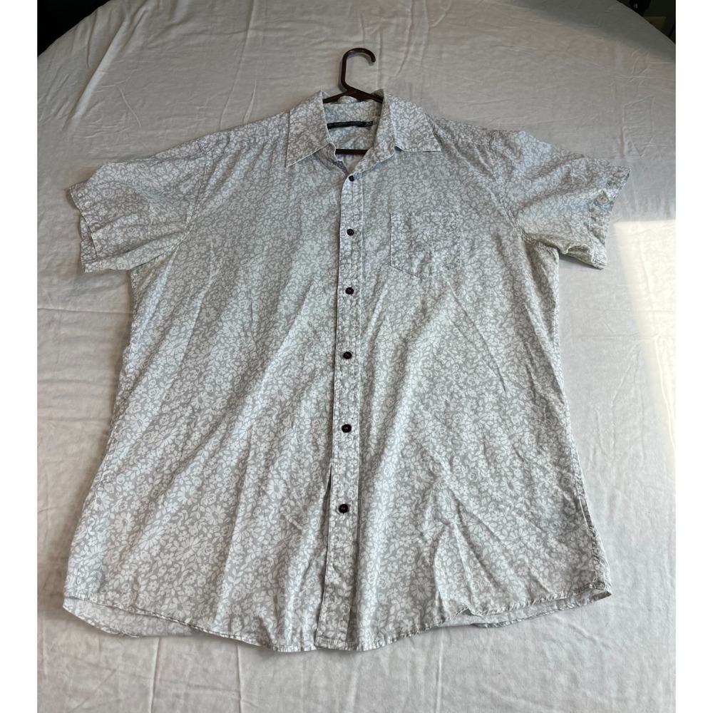 Modern Amusement XL Mens Floral Button Up Shirt Gray Short Sleeve Casual Summer